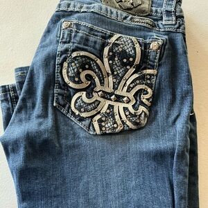 Miss Me Bootcut Jeans Sz 22 Embellished Fleur De Lis Back Pocket Bling Denim